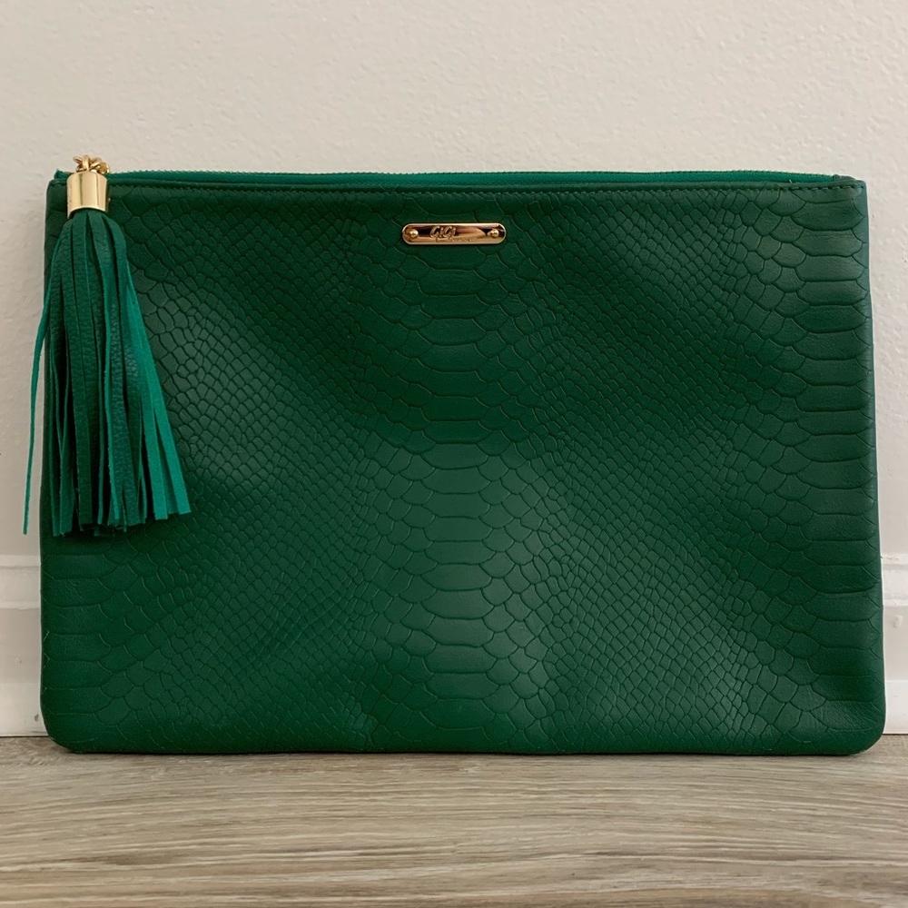Gigi New York Green Embossed Python Uber Clutch